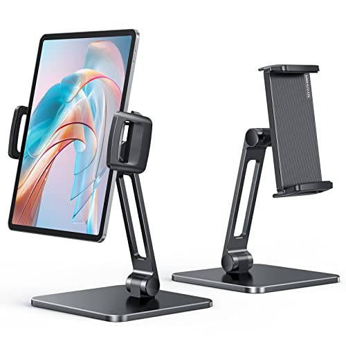 Tablet Stand Holder for desk, Mibhuvan Adjustable & Foldable Aluminium alloy Heavy Duty Base Desktop Stand Holder Dock Compatible with iPad Pro 12.9/11, Air, Mini, Tabs, Kindle, (4.7-13″)Tablet, Black