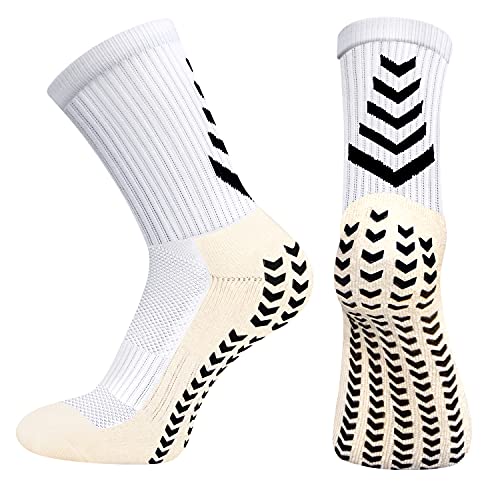 HUANLANG Anti Slip Soccer Socks Mens Athletic Grip Socks Non-slip Sports Sock Anti Blister Socks with Grips Unisex 2 Pairs…