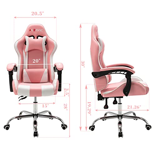 ALEAVIC Pink Gaming Chair High Back Ergonomic Adjustable，Racing Style PU Leather Gaming Chair for Adults，Computer Gaming Chair with Headrest and Lumbar Support (Pink/White) | The Storepaperoomates Retail Market - Fast Affordable Shopping