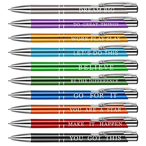 Chrisfall 10 Pieces Inspirational Ballpoint Pens Motivational Quote Pens with Coated Metal, Gifts for Men Women, 10 Colors