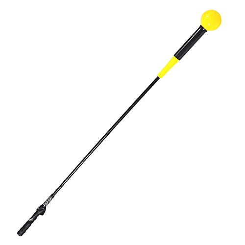 Lineslife Golf Swing Trainer Aid, Flexible Weighted Golf Practice Equipment Warm-Up Stick for Indoor, 48″ in Length, Yellow