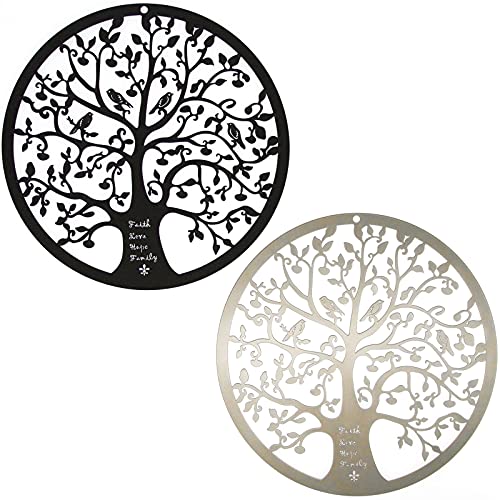 ESTART Tree of Life Metal Wall Art 2 Set, Family Tree with birds on branch Wall Hanging Decoration for Balcony Patio Porch Bedroom Living Room Garden Office and Farmhouse