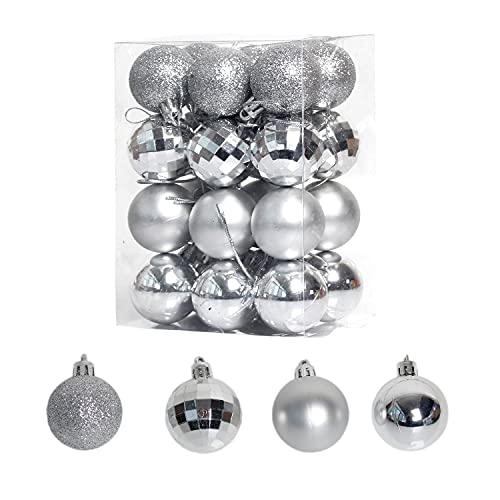 Yeooyoor Christmas Ball, Ornaments, Tree Decoration Balls, Holiday Party Balls (24 Hanging (1.57 Inches/40 mm) Silver Balls)