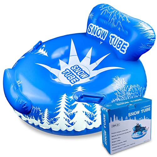 Inflatable Snow Tube with Hand Holder, Heavy Duty Snow Sled Comfortable for Family Large Winter Outdoor Sledding for Adults and Teens (Blue Sofa)