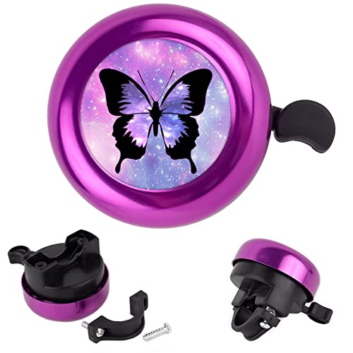 Owa Bike Bell Stainless Steel Aluminum Clear Cloud Ringing Sound Cycling Bike Ring Starry Purple Butterfly Bicycle Bell Safe Bike Accessory for Girls Boys Adult Kids – Purple