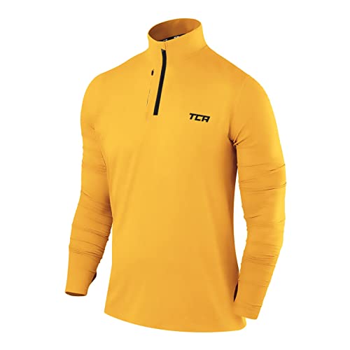 TCA Men’s Fusion Pro Quickdry Long Sleeve Half-Zip Running Shirt – Spectra Yellow, Large