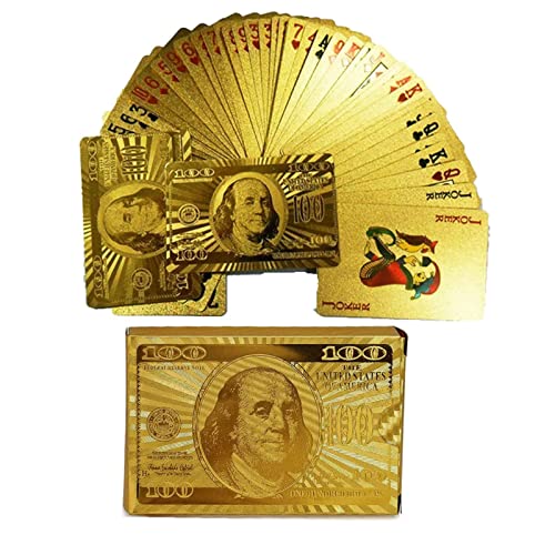 Deck of Cards, 24k Gold Playing Cards, Waterproof Playing Cards with Dollar Pattern, Plastic Playing Cards, High-Grade Poker Cards, Use for Party and Game