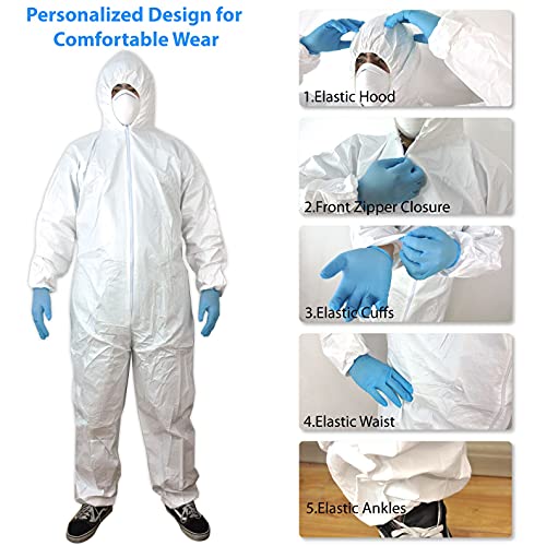 Disposable Coverall, One-piece Cover Suits Paint Coverall Lab Coveralls with Front Zipper Elastic Hood Suit Cuffs Ankles Waist, Unisex Dustproof Suit for Painting, Cleaning, Manufacturing (1PC, 3XL) | The Storepaperoomates Retail Market - Fast Affordable Shopping