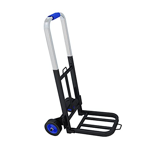 Hand Trucks Hua Folding Hand Trucks, Heavy-Duty 2-Wheel Solid Rubber Wheeled Trolley, Multifunctional Transport Luggage Cart, Steel Portable 100kg Load, with Bungee Cord