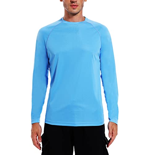 Mens Tee Shirts Quick Dry UPF 50+ Sun Protection Long Sleeve Sports T Shirts Lightweight SPF Hiking Shirts Workout Fishing Swim T-Shirts Blue-XL