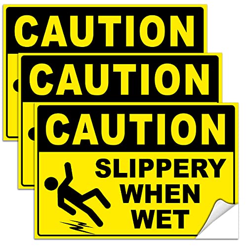 Caution Slippery When Wet Sign – 4 x 6 Wet Floor Signs 3 Pack – Caution Wet Floor Sign – Wet Floor Signs Commercial – Slippery Floor Warning Signs
