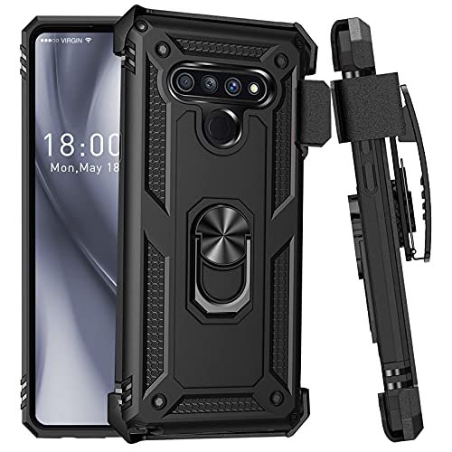 for LG stylo 6 Case with Belt Clip Holster Ring Holder, Military Grade Protection Cover[Fit for Magnetic Car Mount] Shockproof Anti Scratch Case for LG stylo 6 (Black)