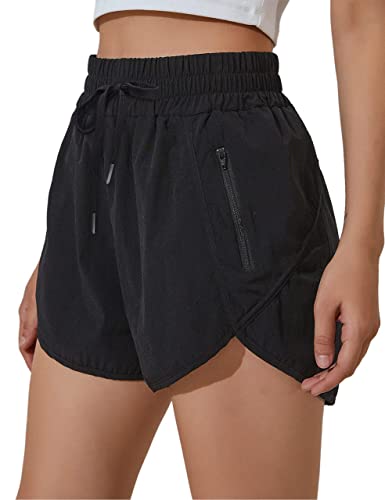 BMJL Women’s Running Shorts Summer Athletic High Waisted Drawstring Causal Workout Sport Shorts with Pockets(M, Black)