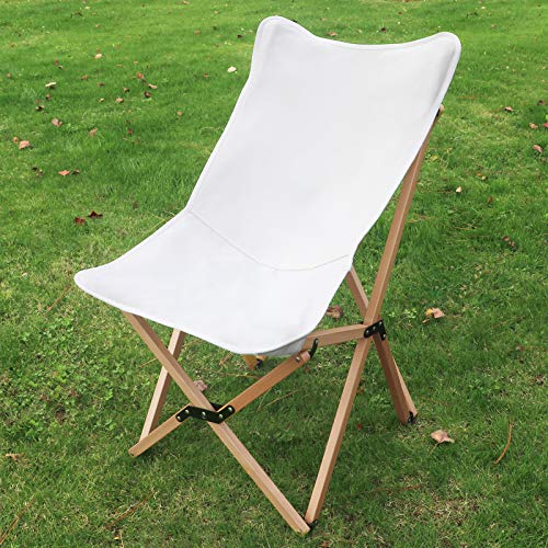 YOORLEAY Picnic Camping Party Folding Chair- Wood Butterfly Chair- Portable Foldable Chair for Picnic, Camp, Travel, Garden BBQ, Backyard Party with Storage Bag, 21” Wide White L
