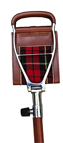 HN Shooting Seat Stick with Brown Leather Folding Chairs | Lightweight Durable Walking Stick | Hunting Equipment Adjustable Walking Sticks | Royal Stewart Tartan Insert | Polo Fishing Golf Seat Stick