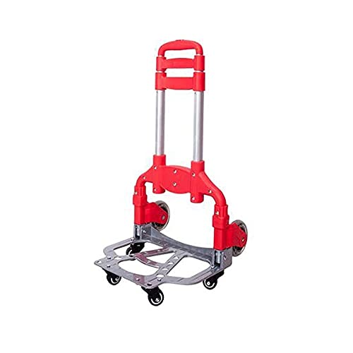 Shopping Cart Folding Shopping Trolley Cart Portable Luggage Cart Trailer Aluminum Trolley Shopping Cart for Shopping, Home Storage Utility Cart (Color : Red, Size : B)