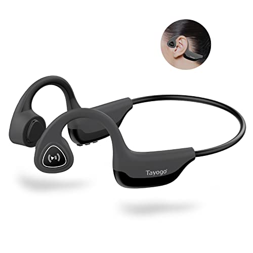 Tayogo Bone Conduction Headphones with Microphone Bluetooth 5.0 Open Ear Wireless Earphones for Running, Sports, Fitness – Grey