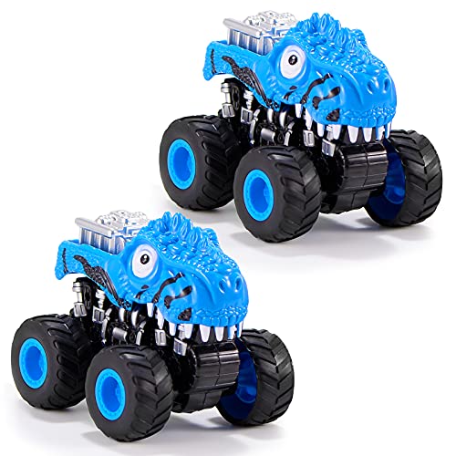 Henoda Dinosaur Toys for Kids 3-6, 2 Pack Pull Back Cars STEM Educational Friction Powered Monster Trucks，Children’s Day Gifts for Boys Girls Toddler