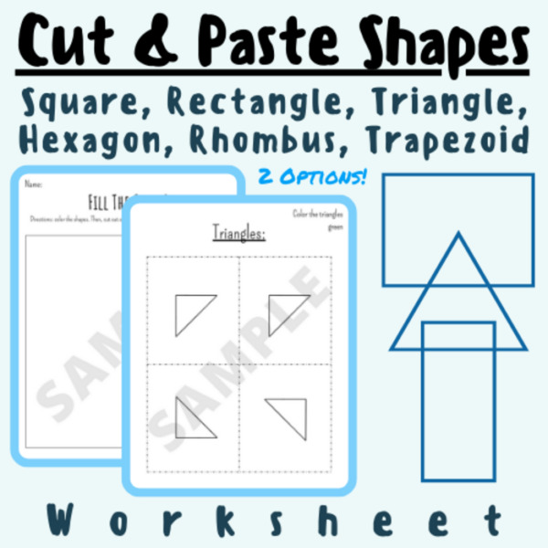 Cut and Paste/Fill In Shapes Puzzle: Squares, Rectangles, Triangles, Rhombuses, and Trapezoids; For K-5 Teachers and Students in Math Classrooms
