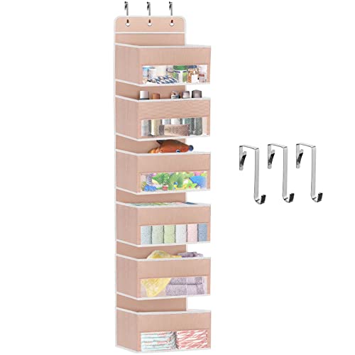 Vaisoz Over The Door Organizer,6 Large Pockets Fabric Over The Door Storage with Mesh Perspective Window,Wall Mount Organizer Hanging for Closet Nursery,Baby Storage(Pink), 5.1D x 12.2W x 60.2H in