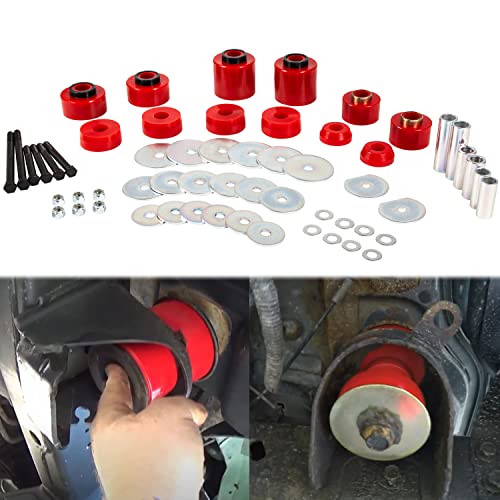 4.4123R Body Mount Bushing Set Kit for 1980-1998 Ford F150 F250 F350 2WD 4WD Polyurethane Body Cab Mounts & Steel Sleeves & Hardware Red