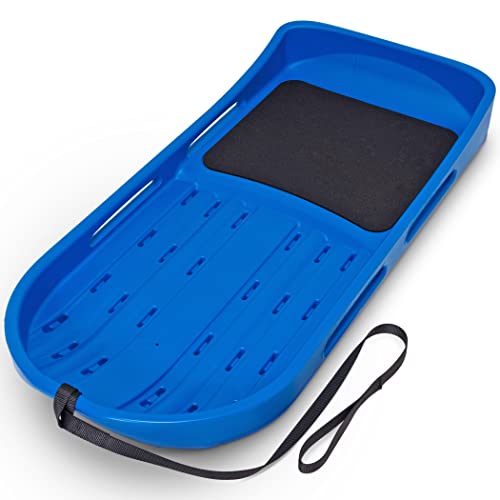GoSports 2 Person Premium Snow Sled with Double Walled Construction, Pull Strap and Padded Seat – Blue