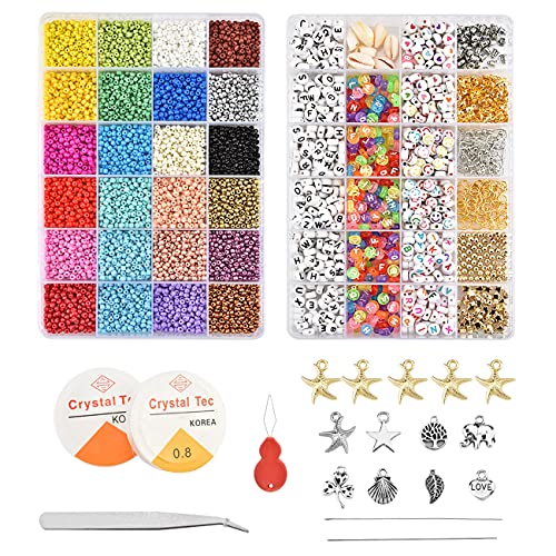 OIZEN 12000 Pcs DIY Glass Seed Beads for Jewelry Making Kit Bracelets Necklace Ring Making Kits Letter Alphabet Beads Art and Craft