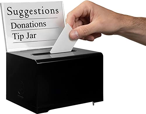 Adir Acrylic Donation Ballot Box with Lock – Secure and Safe Suggestion Box Great for Business Cards (6.25″ x 4.5″ x 4″) Black