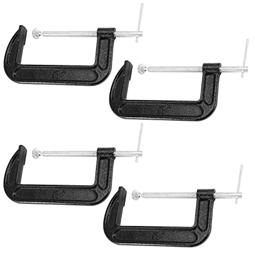 FUNSUEI 4 PCS 6 Inch C-Clamp, Malleable Iron C Clamp with Swivel Pad, Heavy Duty C-Clamp with 6 Inch Jaw Opening for Woodworking, Clamping, Welding, Black