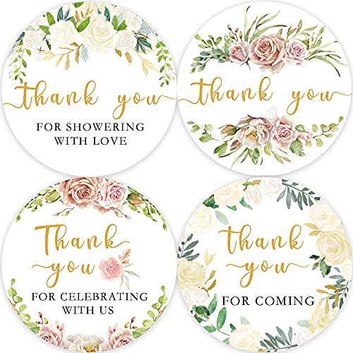 80 Floral Thank You Stickers, Bridal Shower Thank You Stickers, Rose Wedding Favor Labels Stickers(2 Inch)