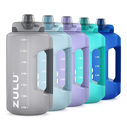 Zulu Goals Half Gallon Jug with Time Marker & Handle for All Day Hydration & Silicone Straw with Locking, Leak-Proof Lid, BPA Free, Gray, 64oz