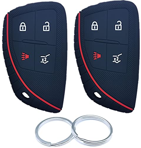 RUNZUIE 2Pcs 4 Buttons Silicone Smart Remote Key Fob Cover Compatible with 2022 2021 2020 Chevy Chevrolet Suburban Tahoe Corvette Black