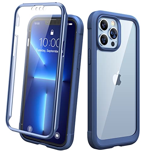 Diaclara Phone Case Designed for iPhone 13 Pro Max, Double Sided [360 Full Body] Screen Protector Clear Back Cover, Shockproof Cellphone Bumper Case, Anti-Scratch Protection 6.7’’-Dark Blue