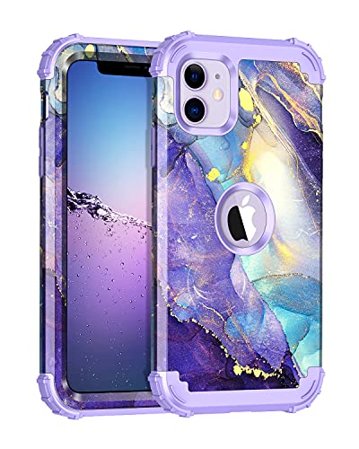 Rancase for iPhone 11 Case,Three Layer Heavy Duty Shockproof Protection Hard Plastic Bumper +Soft Silicone Rubber Protective Case for Apple iPhone 11 6.1 inch,Purple