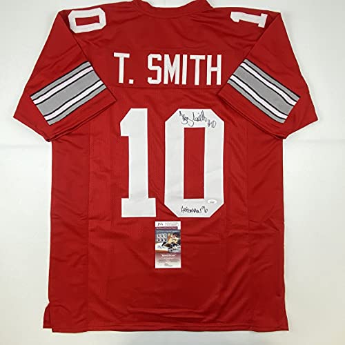 Autographed/Signed Troy Smith Heisman 06 Ohio State Red College Football Jersey JSA COA
