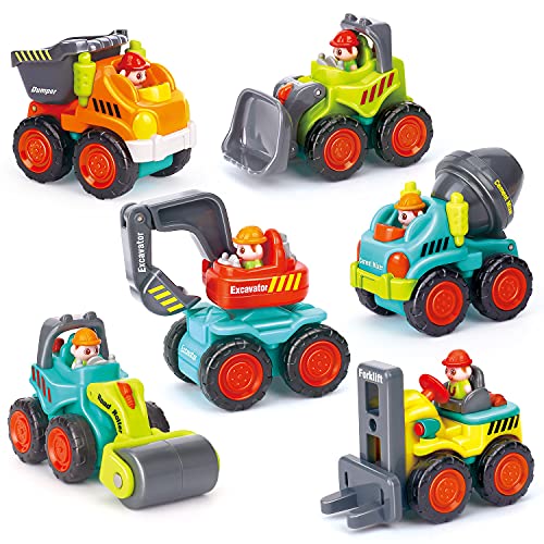 HOLA Mini Toddler Construction Vehicles Playsets Dump Truck , Excavator, Bulldozer, Cement Mixer, Forklift, Road Roller, Construction Trucks Car Toys for 18 Months+ Old Boy