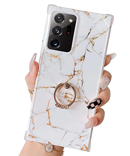 Jmltech for Samsung Galaxy Note 20 Ultra Case with Ring Holder Diamond Rhinestone Marble Cute Luxury Chic Glitter Bling Silicone Protective Phone Case for Samsung Galaxy Note 20 Ultra White Marble