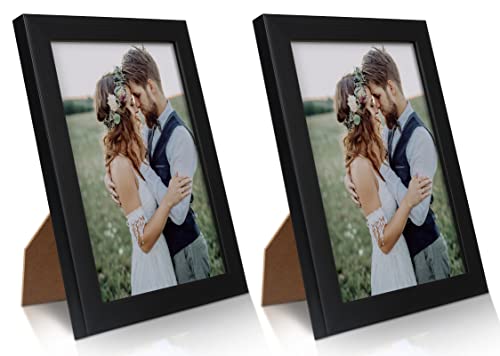 2 Pack 5×7 Picture Frame, Black Picture Frame for Wall and Tabletop Display, Resistant Plastic Photo Picture Frame with Clear Plexiglass for Vertical or Horizontal Display
