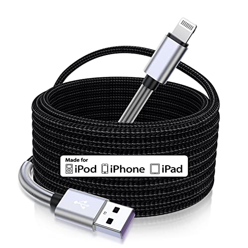 15 Ft Extra Long iPhone Charger Cord, [Apple MFi Certified] iPhone Charging Cable, 2.4A Nylon Braided Lightning Cable for iPhone 12/11 Pro Max/ 11 Pro/XS Max/XS/XR/X/ 8 Plus/ 8/7/ 6/5 -Silver