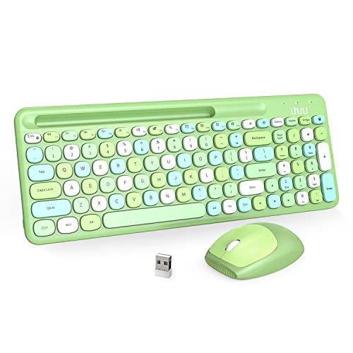 UHURU Colorful Wireless Keyboard and Mouse Combo – Computer Keyboard with Phone Holder, 2.4GHz Full-Sized Cute Green Keyboard and Mouse Set for Windows, Laptop, PC, Notebook – Green
