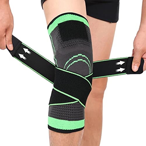 YCSM 1 Piece Set of Knee Support Protector, Compression Elastic Support Belt, Sports Knee Pads, for Running, Basketball and Volleyball (Color : Green 1PC No Strap, Size : L)