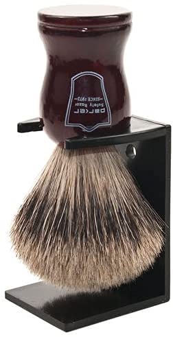 Parker Safety Razor, Premium Handmade”LONG LOFT” 3-Band Pure Badger Bristle Shaving Brush with Rosewood Handle – Brush Stand Included