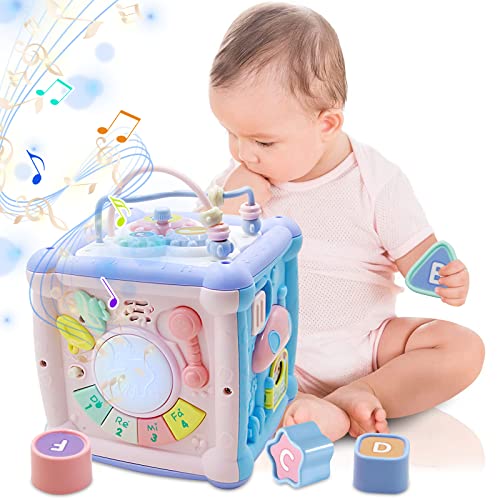 Sanyipace Activity Cube 6.1 Inch Shape Sorter　Baby Toys 6-12 Month12-18 Month18-24 Month for Toddler Infant