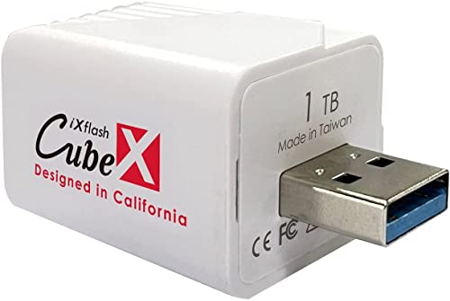 PioData iXflash Cube 1 TB Photo Storage Device Apple MFi Certified USB Type A for iPhone & iPad, Auto Backup Photos & Videos