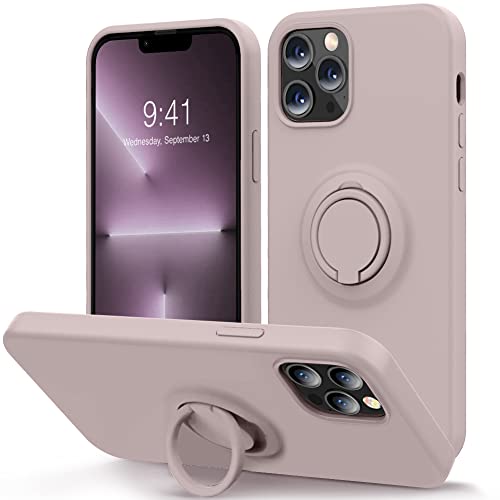 MOCCA Compatible with iPhone 13 Pro Max Case 6.7inch with Ring Kickstand |Liquid Silicone|Microfiber Linner|Anti-Scratch Full-Body Shockproof Protective Case for iPhone 13 Pro Max Women Girl-Pink Sand