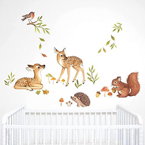 Woodland Nursery Decor, Woodland Animals Baby Nursery Wall Decor Decals Set for Kids Room Decor, Perfect Baby Girl Gifts & Baby Boy Gifts, Gender Neutral Wall Stickers, New Mom Baby Shower Gifts