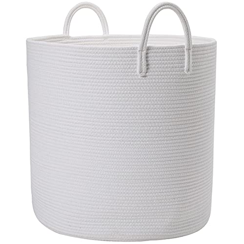 20″ x 20″ x 20″ Extra Large Storage Basket, Cotton Rope Storage Baskets, Woven Laundry Hamper, Baby Toy Storage Bin, for Toys Towel Blanket Basket in Living Room, Baby Nursery, All White