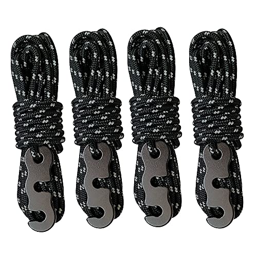 Flowden Tent Wind Ropes with Tensioners Cord Adjuster, 4pcs 13ft Reflective Rope for Camping, Hiking, Canopy Shelter, Outdoor Activity(Black)