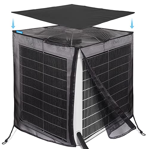 Joiish Air Conditioner Cover Full Mesh with Detachable 600 D Waterproof Top, 32 x 32 x 36 Inch Outside Central AC Unit Protector Against Leaves, Weeds, Cottonwood and Debris, Breathable & All Seasons