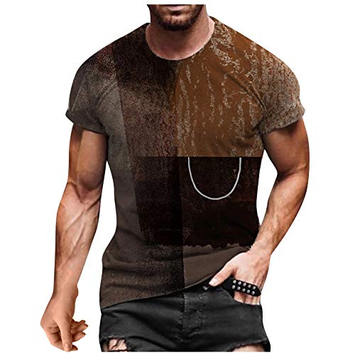 YHAIOGS Shirts for Men Fashion Slim Fit Summer Casual Printed Short Sleeve Round Neck Top Compression Fishing Graphic T-Shirt Blouse Brown